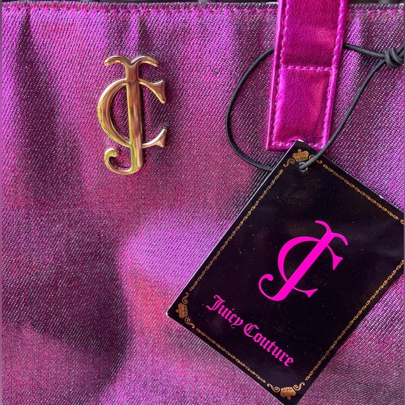 NWT Large Juicy Couture Bright Metallic Pink with Double Handles Tote Bag Sac - Picture 2 of 12